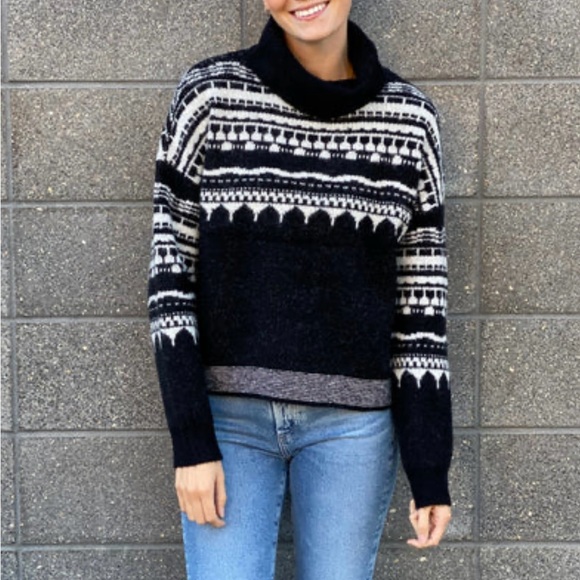 RD Style Gabriella Fair Isle Sweater Black & White Size Medium New - Picture 1 of 9